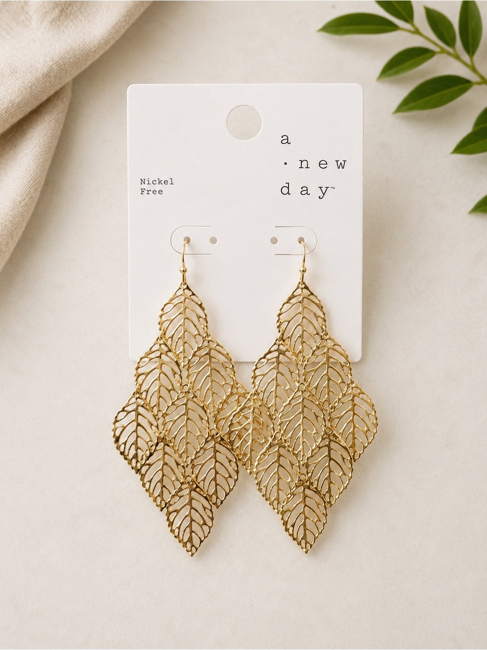 a new day Gold Leaf Drop Earrings